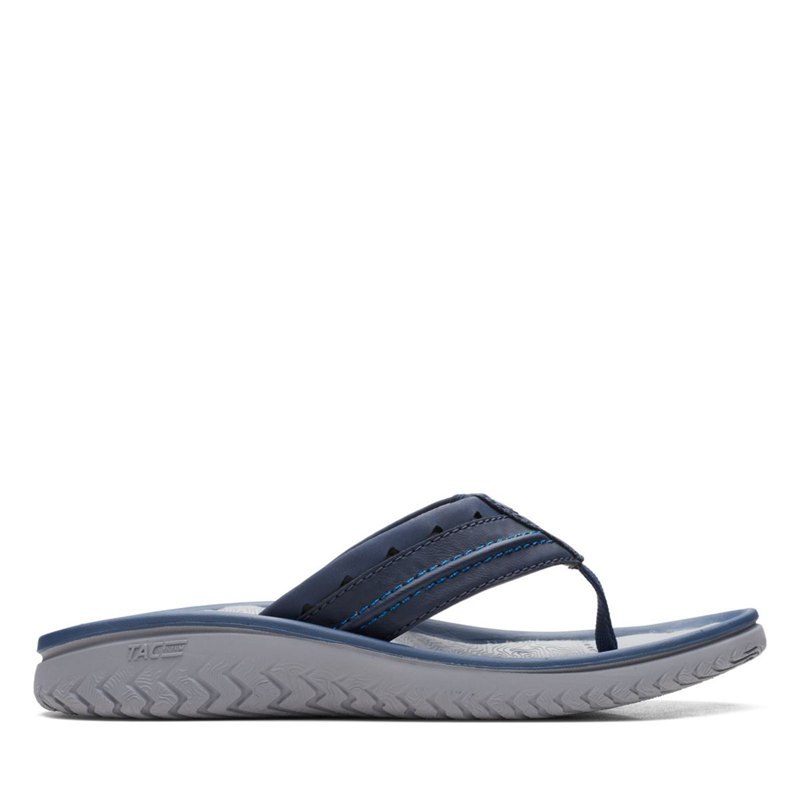 Men's Clarks Wesley Post Flip Flops Navy | 64872836